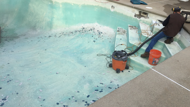 Lincoln, RI gunite pool restoration in-progress.